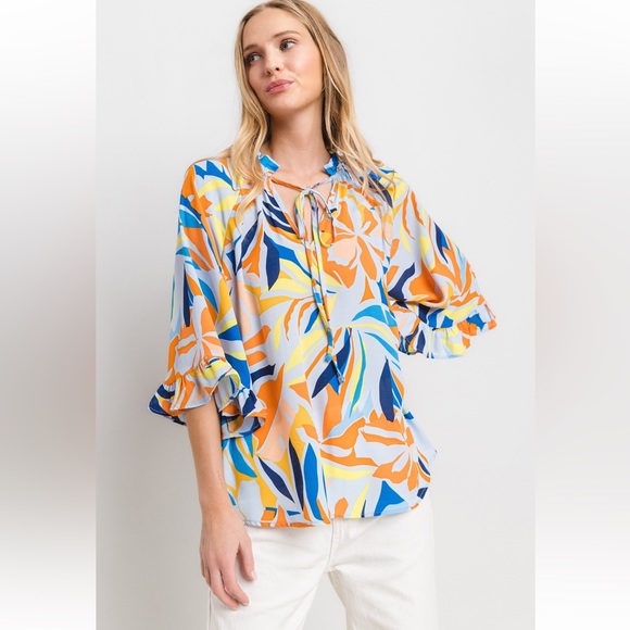 38 Boho Floral Print Wide Sleeve Blouse Top - Picture 4 of 8